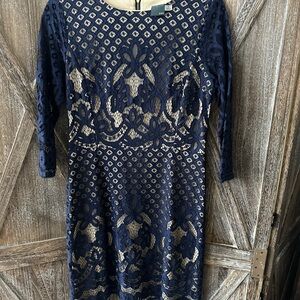 Elegant Navy Lace Dress